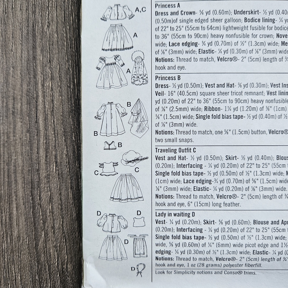NEW Simplicity Crafts 8500 Renaissance Doll Clothes Pattern - Picture 3 of 3